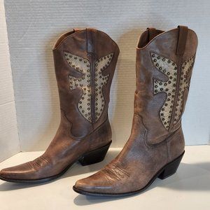 Matisse Cowgirl Brown Tan Stitched Cowboy Boots Size 10M Studded Soft Western
